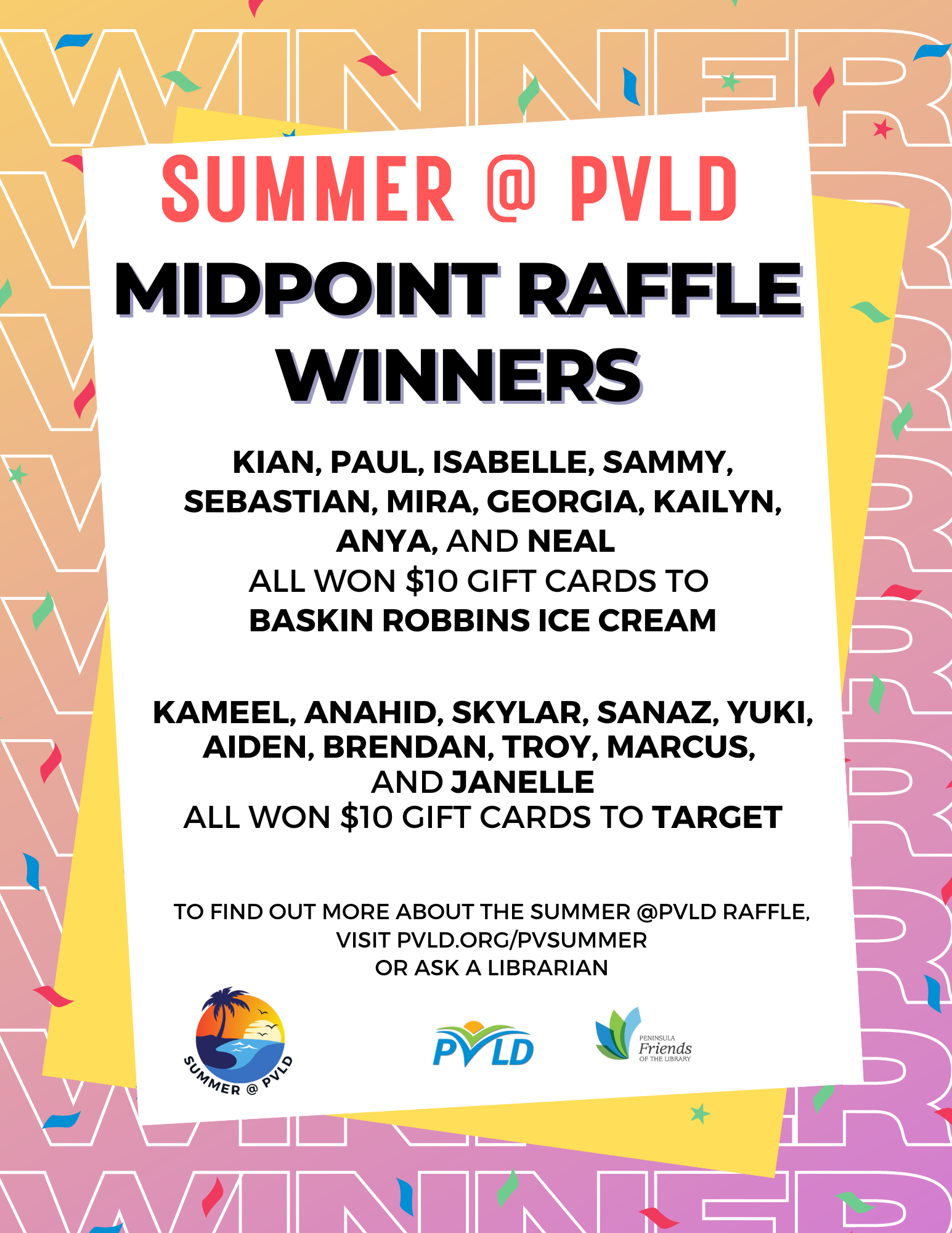 Summer @ PVLD MIDPOINT Raffle Winners