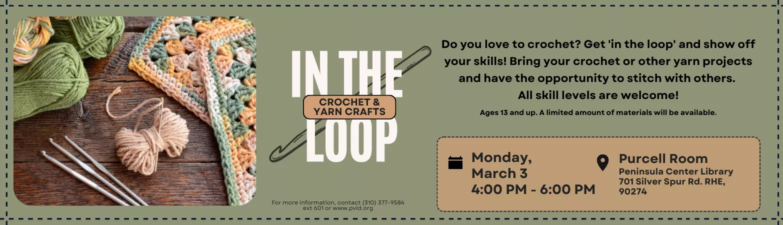 In the Loop, every first Monday of the month 4:00pm - 6:00pm  Peninsula Center Library - Purcell Room