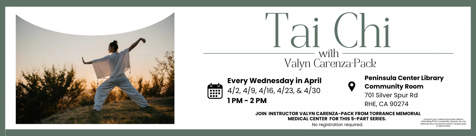 Tai Chi select Wednesdays in April 1:00pm - 2:00pm  Peninsula Center Library Community Room